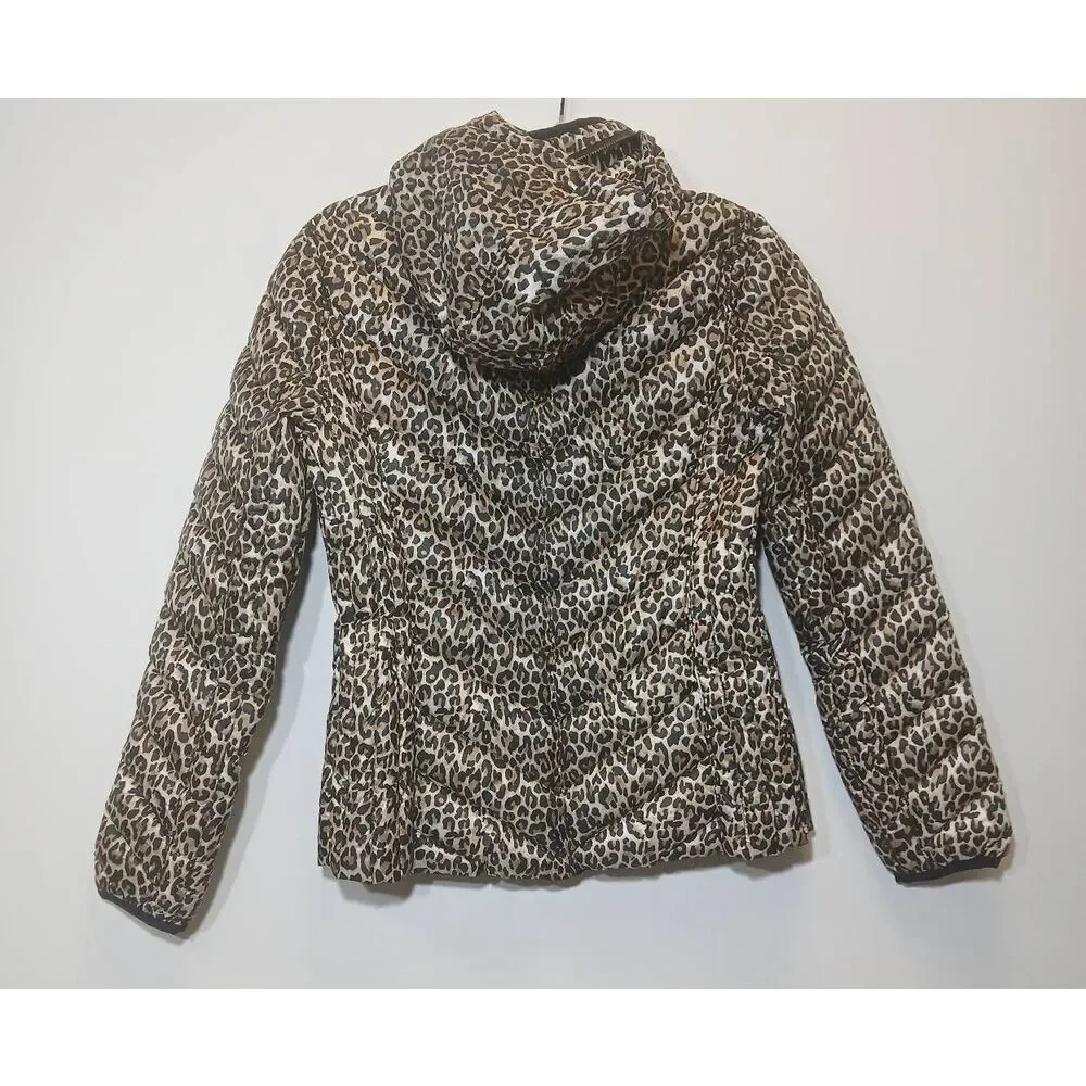 Michael kors womens small down jacket packable hoodie jacket leopard
